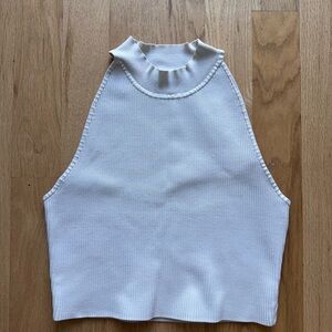 Babaton White Ribbed Sleeveless Crop Tank